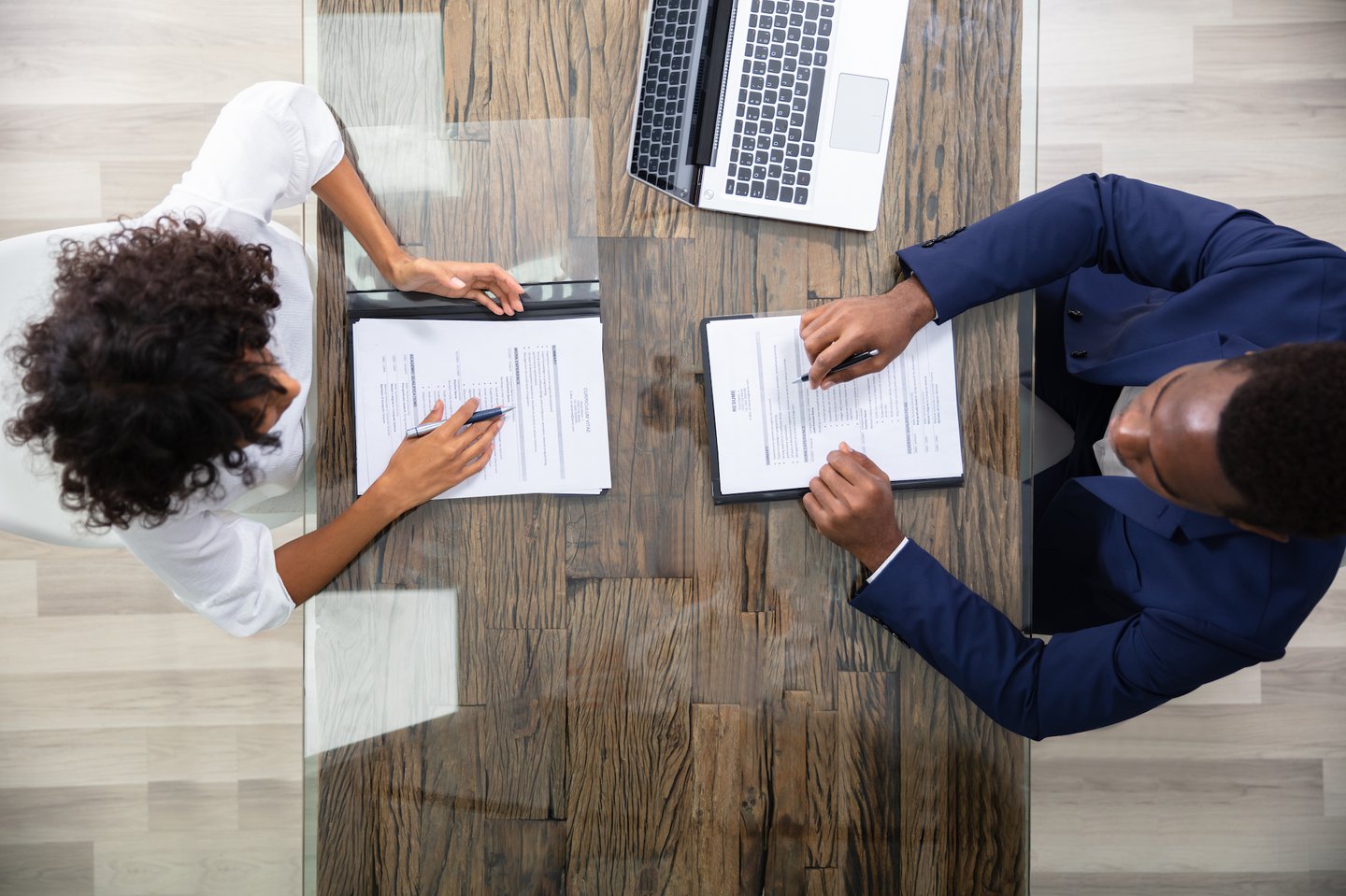 Man and woman in a candidate screening interview
